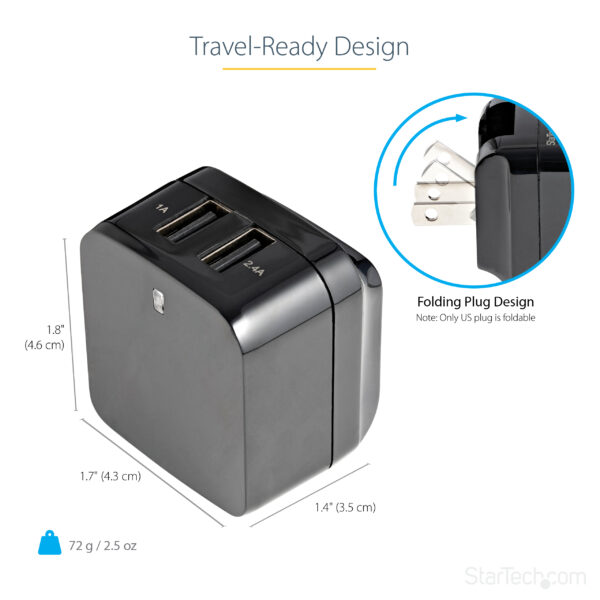 StarTech.com Dual-port USB wall charger - international travel StarTech.com Dual-port USB wall charger - international travel