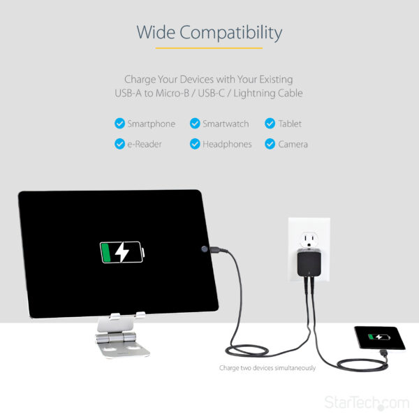 StarTech.com Dual-port USB wall charger - international travel StarTech.com Dual-port USB wall charger - international travel