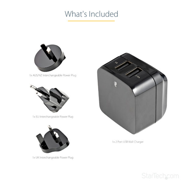StarTech.com Dual-port USB wall charger - international travel StarTech.com Dual-port USB wall charger - international travel