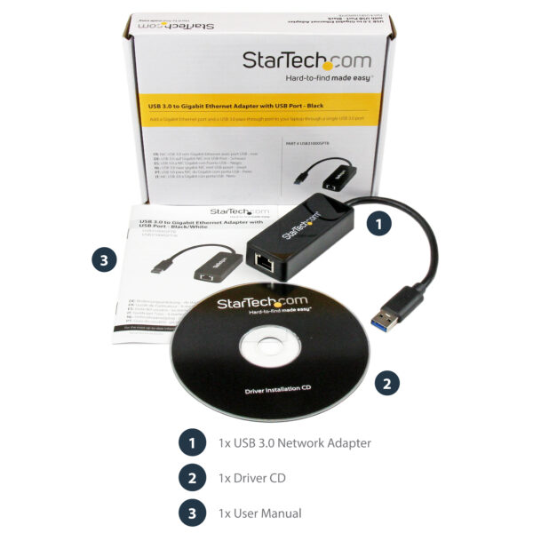 StarTech.com USB 3.0 to Gigabit Ethernet Adapter NIC w/ USB Port StarTech.com USB 3.0 to Gigabit Ethernet Adapter NIC w/ USB Port