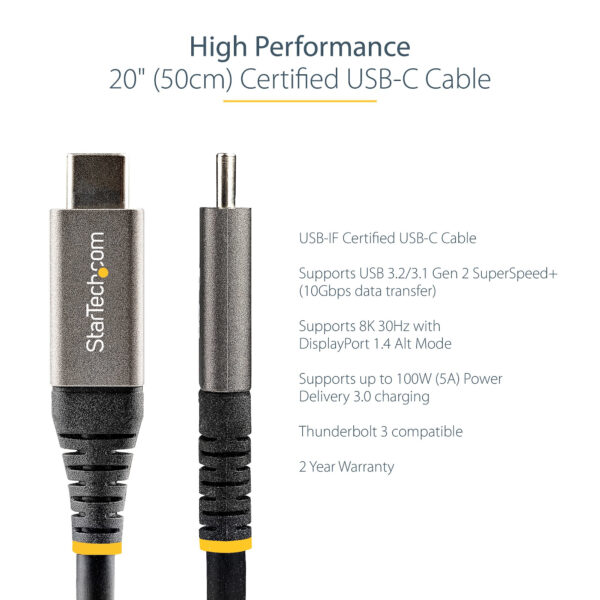 StarTech.com 20" (50cm) USB C Cable 10Gbps - USB 3.1 Type-C Cable