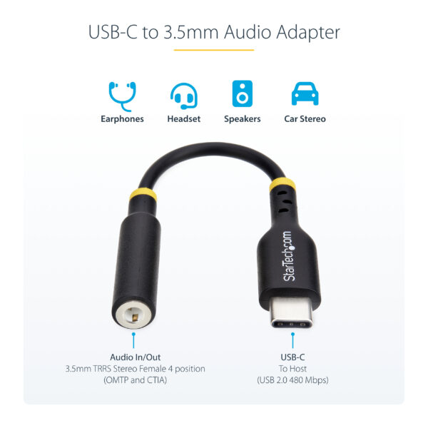 StarTech.com 5in (12.7cm) USB-C to 3.5mm TRRS Headphone/Headset Jack