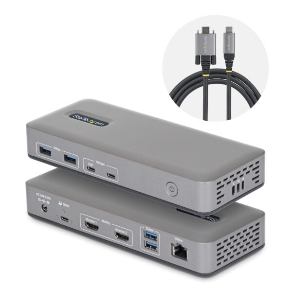 StarTech.com Dual-Monitor USB-C Docking Station, HDMI, 4K 60Hz, 100W Laptop Charging, 1GbE, Driverless, Multi-Monitor Dock For Windows