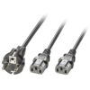 Lindy 2.1m Schuko 2 Pin Plug To 2 x IEC C13 Splitter Extension Cable, Black