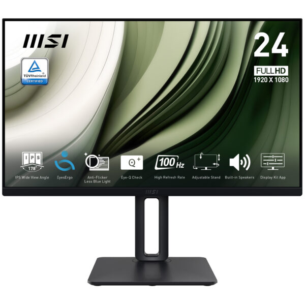 MSI Pro MP245PG 24 Inch Monitor, FHD (1920 x 1080), 100Hz, IPS, 1ms, 1x HDMI 1.4b, 1x DP 1.2a output, 1x D-Sub(VGA), Built-in Speakers, Anti-Glare, Anti-Flicker, Less Blue light, TÜV Certified, VES...