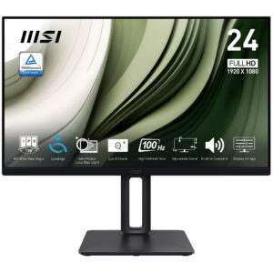 MSI Pro MP245PG 24 Inch Monitor, FHD (1920 x 1080), 100Hz, IPS, 1ms, 1x HDMI 1.4b, 1x DP 1.2a output, 1x D-Sub(VGA), Built-in Speakers, Anti-Glare, Anti-Flicker, Less Blue light, TÜV Certified, VES...