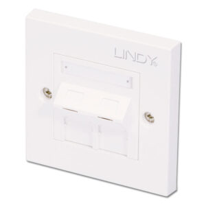 Lindy CAT6 Single Wall Plate with 2 x Angled RJ-45 Shuttered Socket, Unshielded