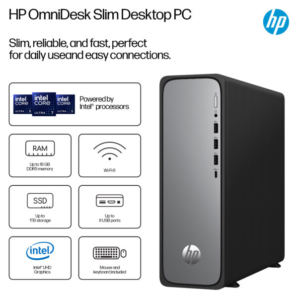 HP OmniDesk Slim Desktop S03-0023na PC 300 8 GB DDR5-SDRAM 256 GB SSD Windows 11 Home Tower Silver
