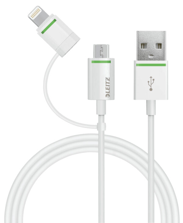 Leitz Complete Lightning and Micro USB Adapter to USB Cable, 1m
