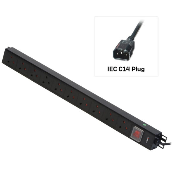 Lindy 10 Way UK Mains Sockets, Vertical PDU with IEC Mains Cable