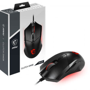 80310222_8134213207.jpg MSI CLUTCH GM08 Optical Gaming Mouse '4200 DPI Optical Sensor, 6 Programmable button, Symmetrical design, Durable switch with 10+ Million Clicks, Weight Adjustable, Red LED'