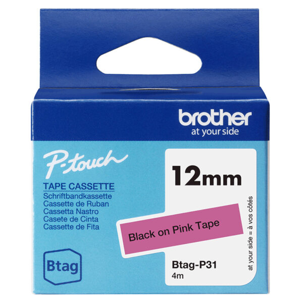 Brother BTAG-P31 label-making tape Black on pink Brother BTAG-P31 label-making tape Black on pink
