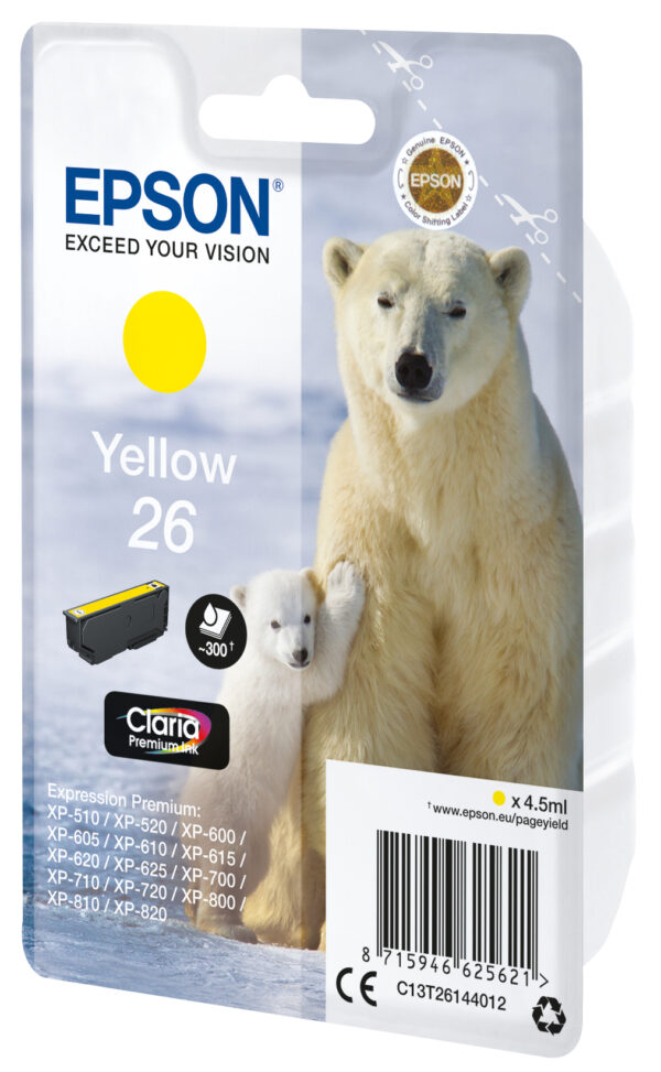 Epson Polar bear Singlepack Yellow 26 Claria Premium Ink Epson Polar bear Singlepack Yellow 26 Claria Premium Ink