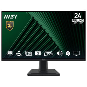 MSI Pro MP245G 24 Inch Monitor, FHD (1920 x 1080), 100Hz, IPS, 1ms, 1x HDMI 1.4b, 1x DP 1.2a output, 1x D-Sub(VGA), Built-in Speakers, Anti-Glare, Anti-Flicker, Less Blue light, TÜV Certified, VESA...