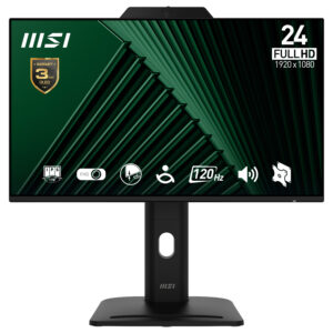 MSI Pro MP242PMG 23.8 Inch Monitor, FHD (1920 x 1080), 120Hz, IPS, 1ms, 1x HDMI 1.4b, 1x DP 1.2a, 1x D-Sub(VGA), 2xUSB 5Gbps Type-A, 1x USB 5Gbps Type-B, Built-in Speakers, Webcam, Anti-Glare, Anti...