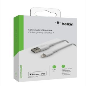 CAA001BT3MWH Belkin BoostCharge Lightning to USB-A Cable 3m White