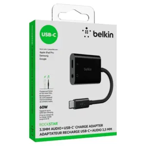 NPA004BTBK Belkin RockStar 3.5mm Audio and USB-C Charge Adapter - Black