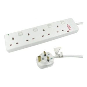 Cables Direct 3m 4-Gang Surge Protected Extension Lead Individual Switches White