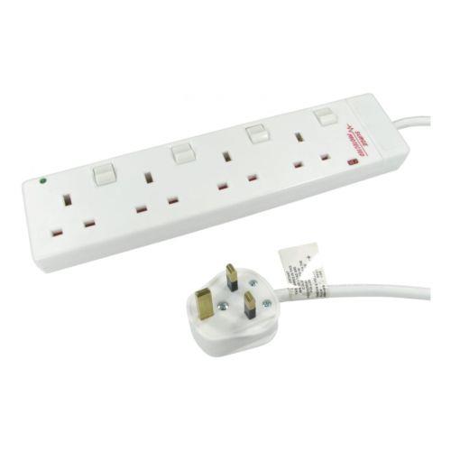 Cables Direct 3m 4-Gang Surge Protected Extension Lead Individual Switches White