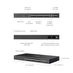 SG5428XF | Omada 24-Port SFP Stackable Lite L3 Man… OMADA24 SFPSTKL3 MNGDSWTCH 4 10GSLTS
