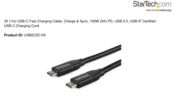 StarTech 1m USB-C Fast Charging Cable — USB2C5C1M StarTech 1m USB-C Fast Charging Cable — USB2C5C1M
