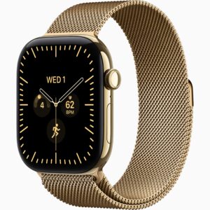 Apple Watch Series 12 GPS + Cellular 46mm Radiant Gold Titanium Case, Radiant Gold Milanese Loop Side view