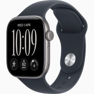 Apple Watch Series 12 GPS + Cellular 42mm Space Grey Aluminium Case, Navy Blue Sport Band Side view