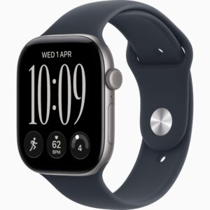 Apple Watch Series 12 GPS + Cellular 46mm Space Grey Aluminium Case, Navy Blue Sport Band Side view