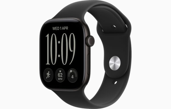Apple Watch Series 12 GPS 46mm Black Aluminium Case, Black Sport Band Side view