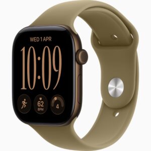 Apple Watch Series 12 GPS + Cellular 46mm Dark Bronze Aluminium Case, Olive Sport Band Side view