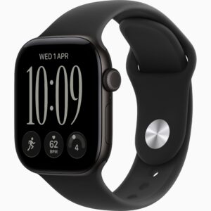 Apple Watch Series 12 GPS + Cellular 42mm Black Aluminium Case, Black Sport Band Side view