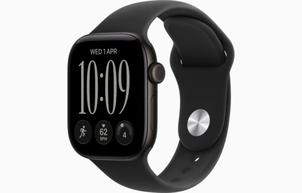 Apple Watch Series 12 GPS + Cellular 42mm Black Aluminium Case, Black Sport Band Side view