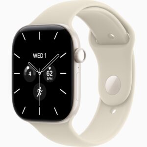 Apple Watch Series 12 GPS + Cellular 46mm Pearl White Ceramic Case, Sand Sport Band Side view