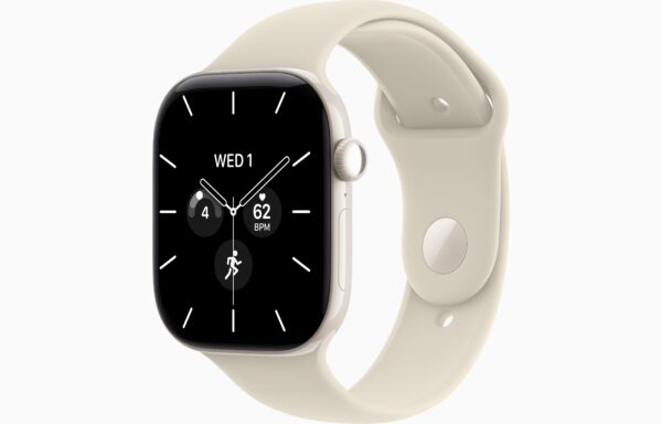 Apple Watch Series 12 GPS + Cellular 46mm Pearl White Ceramic Case, Sand Sport Band Side view