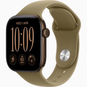 Apple Watch Series 12 GPS + Cellular 42mm Dark Bronze Aluminium Case, Olive Sport Band Side view