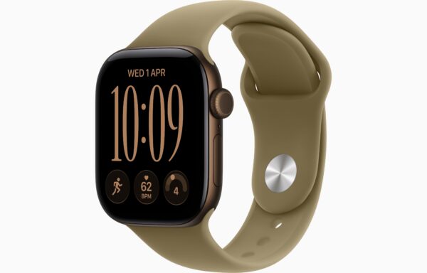 Apple Watch Series 12 GPS + Cellular 42mm Dark Bronze Aluminium Case, Olive Sport Band Side view