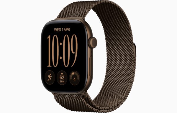Apple Watch Series 12 GPS + Cellular 46mm Dark Bronze Aluminium Case, Dark Bronze Milanese Loop Side view