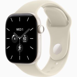 Apple Watch Series 12 GPS + Cellular 42mm Pearl White Ceramic Case, Sand Sport Band Side view