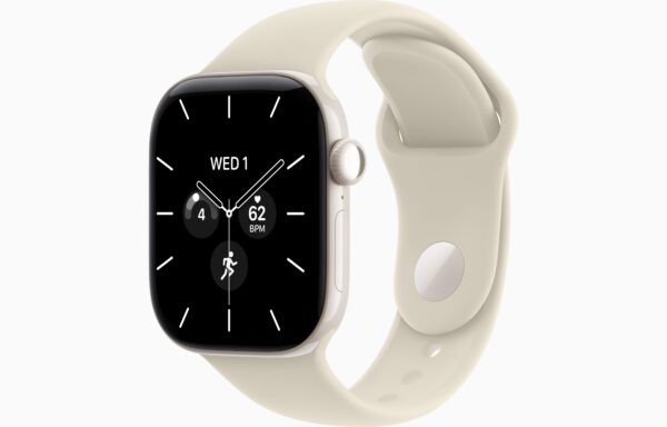 Apple Watch Series 12 GPS + Cellular 42mm Pearl White Ceramic Case, Sand Sport Band Side view