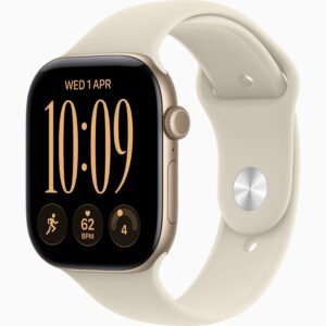Apple Watch Series 12 GPS + Cellular 46mm Light Gold Aluminium Case, Sand Sport Band Side view