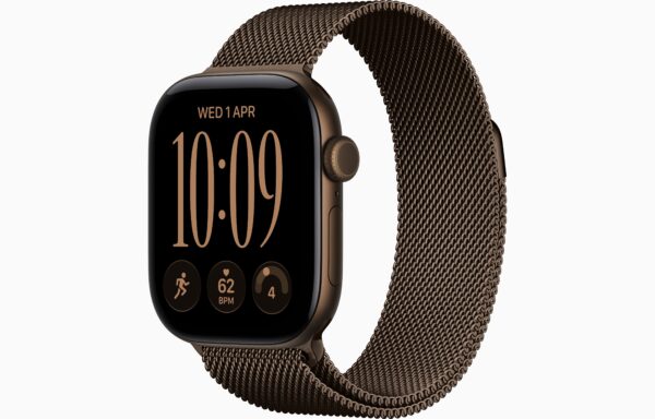 Apple Watch Series 12 GPS + Cellular 42mm Dark Bronze Aluminium Case, Dark Bronze Milanese Loop Side view