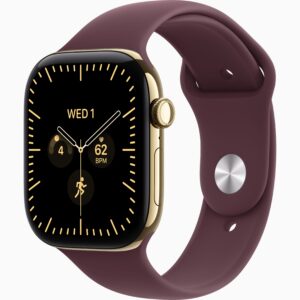 Apple Watch Series 12 GPS + Cellular 46mm Radiant Gold Titanium Case, Burgundy Sport Band Side view