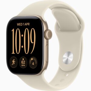 Apple Watch Series 12 GPS + Cellular 42mm Light Gold Aluminium Case, Sand Sport Band Side view