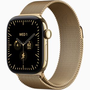 Apple Watch Series 12 GPS + Cellular 42mm Radiant Gold Titanium Case, Radiant Gold Milanese Loop Side view