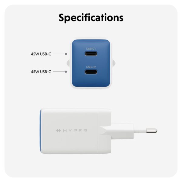 HyperJuice Flex 45W GaN Charger - Blue, EU Plug
