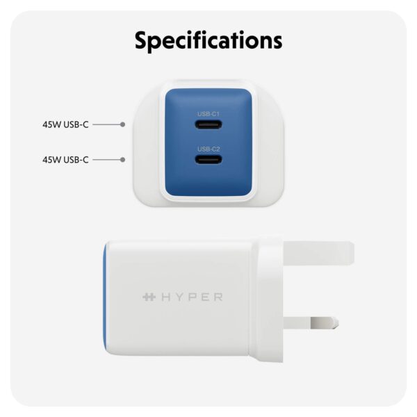 HyperJuice Flex 45W GaN Charger - Blue, UK Plug