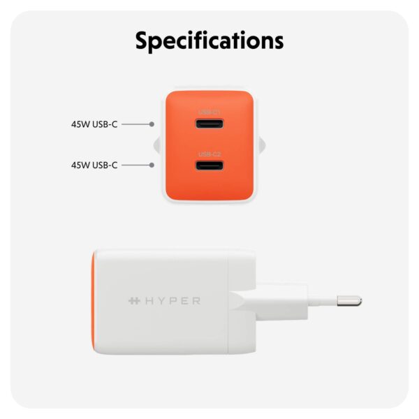 HyperJuice Flex 45W GaN Charger - Orange, EU Plug