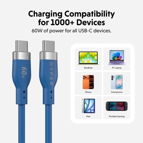 HyperJuice Flex 60W USB-C Silicone Cable 1.5m - Blue